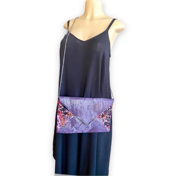 Big Buddha Purple Snakeskin & Sequin Large Clutch Purse - Picture 2 of 9